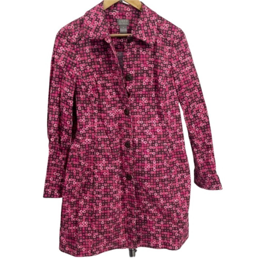 Sigrid Olsen pink polka dot pea coat